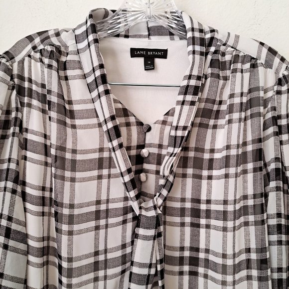 Lane Bryant Plaid Top Long Sleeve Size 14 Tie Neckline Great Condition - Picture 3 of 12